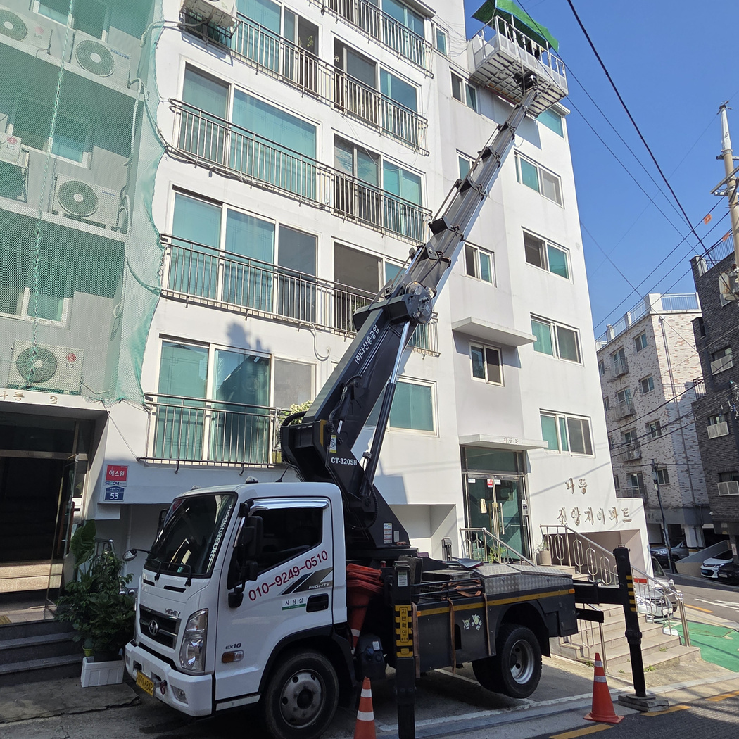 실외기 양중 스카이차 작업사진